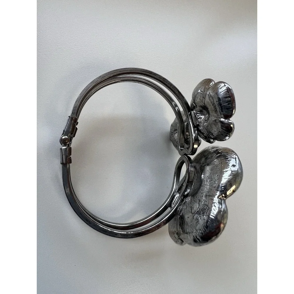 Silver Toned Flower Floral Poppy‎ Cuff Rigid Bracelet Bohemian Festival Fairy